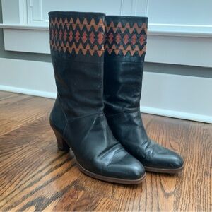 Davos Gomma Italian Leather Western Boho Print Heeled Boot